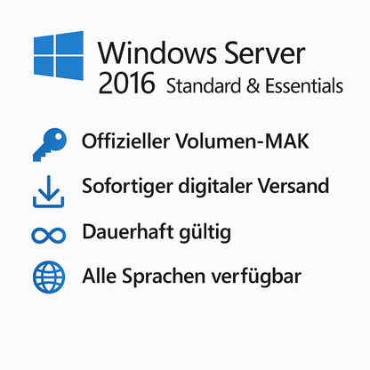 Windows Server 2016 – Digitaler Aktivierungscode (Standard / Essentials)