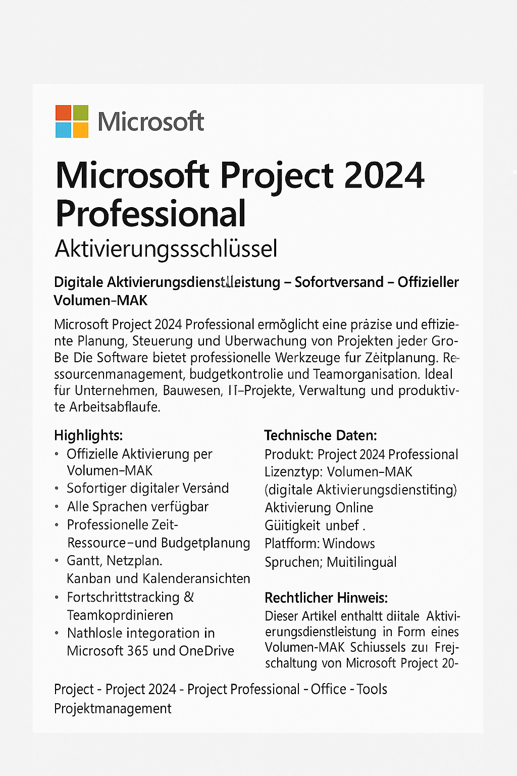 Microsoft Project 2024 Professional – Aktivierungsschlüssel