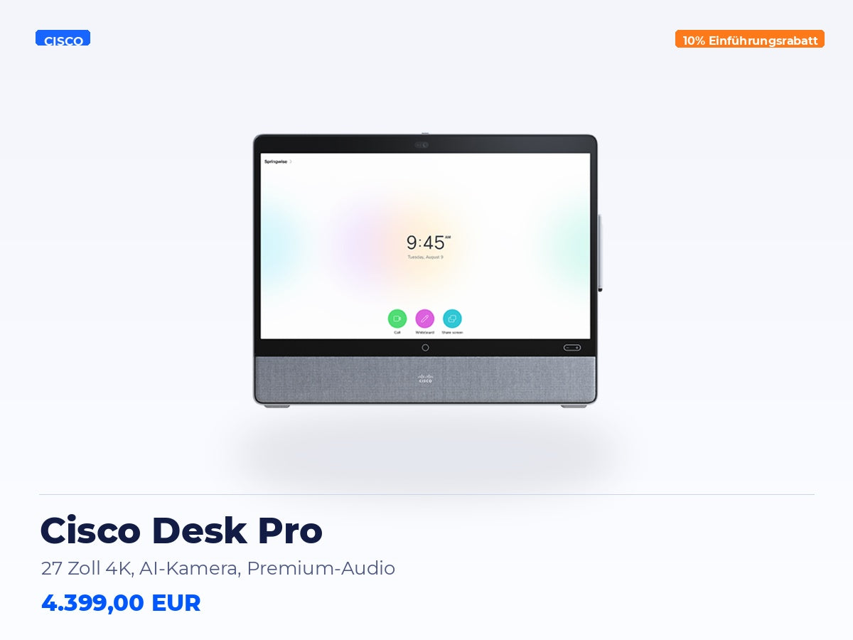 Cisco Desk Pro – 27 Zoll 4K, AI-Kamera, Premium-Audio